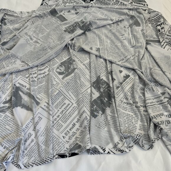 Vintage 90s Black and White Newsprint Midi Skirt Sharkbite Hem Artsy Large USA - Picture 11 of 16
